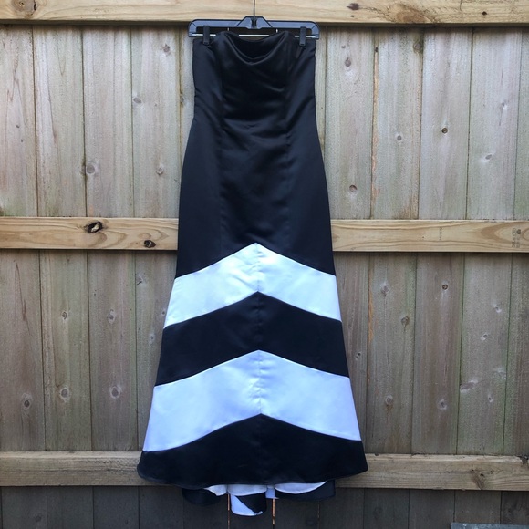Gunne Sax Jessica McClintock 80s Maxi Dress Size 7 Black White Strapless Stripe - Picture 1 of 14